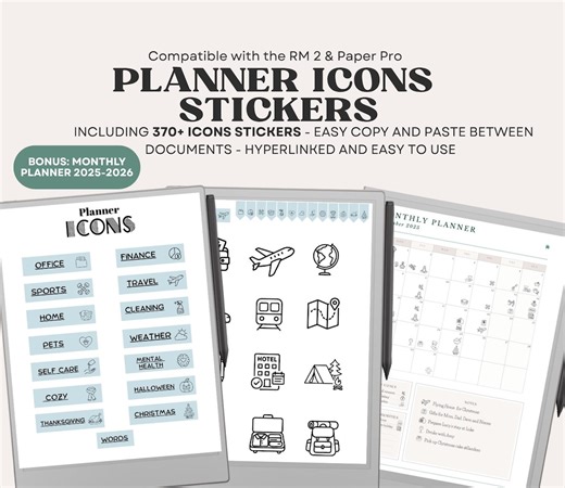 Planner Icons Stickers Remarkable Templates Compatible With Remarkable 2 RM2 Template 2025 Remarkable Paper Pro Template Stickers Journal RM - Etsy UK