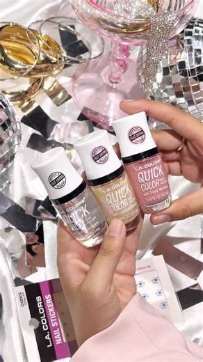 Build the perfect quick-dry mani in four easy steps 💅 Quick Color makes creating a layered look feel effortless with a fast drying formula and a glossy finish. ⭐️ Start with Pure Love as your base, add Inspire for shimmer, place your GemLike stickers for extra sparkle, and seal everything with Clarity for a long lasting shine. 🛍️ Find the full routine at @FamilyDollar and shop the Quick Color BOGO promo happening now through 11/29. #lacolorscosmetics #familydollar #holidaynails #nailinspo #nai