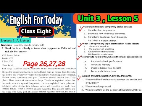 Class 8 english unit 3 lesson 5 2026 | Class eight english page 27,28 | English class 8 page 26 27 |