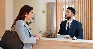 Woman Man Sign Concierge Hotel Discussion Stock Footage Video (100% Royalty-free) 3690639735 | Shutterstock