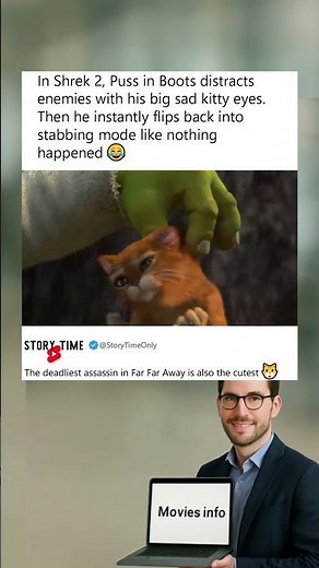 In Shrek 2 (2004), Puss in Boots faked innocent eyes