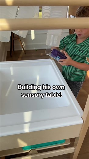 Cash built his own sensory table 🙌 Puffle base letter molds with wooden spoons and bowls—scoop, press, and “cook” the letters. Simple, calming play that hits fine motor and letter fun. | Preschool Vibes