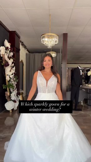 Two gorgeous gowns for a winter wedding! Which would you pick? #weddingdresses #bridalgowns #wedding #midwestweddings #illinoisbrides #bridalstyles #weddinggowns #bridestobe #winterweddings #weddingseason #wintertimes | Main Street Bridal