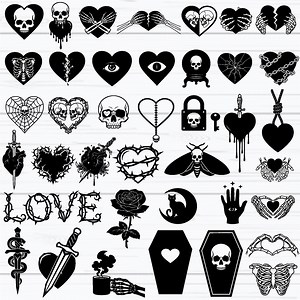 Gothic Heart SVG Bundle, Dark Love Skull Skeleton SVG, Spooky Valentine Svg, Horror Valentine Svg, Anti Valentine Cricut Files, Eps, Dxf - Etsy