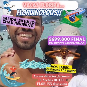 2.5K views | VACAS FLORIPA 20 JULIO VACACIONES DE INVIERNO 9 DIAS 8 NOCHES Aereos directos Jetsmart 8 Noches HOTEL FLOR INN desayuno $699800.- FINAL Tarifa en base doble triple cuadruple Familia $699800.- final Adulto $599800.- menores d 2 a 18 años Reserva s al 19 Marzo pagando 70% del total Tomamos tu dólar al mejor cambio Tu hermosa Hotel: https://florinn-praia.hotelflorianopolis.com/es/ | Espiritu viajero turismo la plata viajes y turismo | Facebook