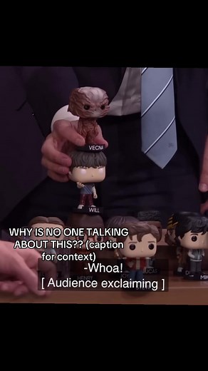 so the duffer brothers were on jimmy fallons show and basically they were instructed to show the audience how stranger things will end using funko pops. Steve apparently FALLS OFF A CLIFF ?? #strangerthings #dufferbrothers #fyp #jimmyfallon #steveharrington