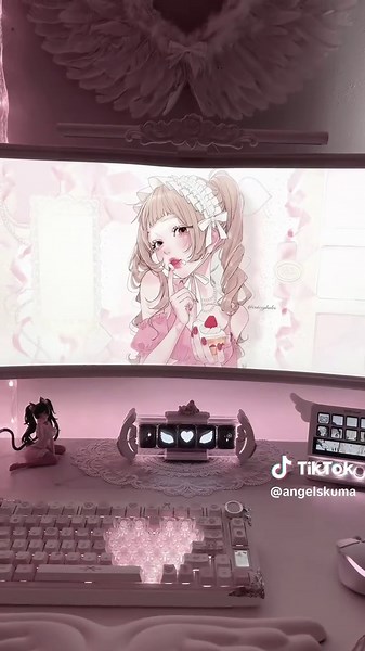cozy vibes today >_< #gamingsetup #pcsetup #cutesetup #pinksetup #setuptok