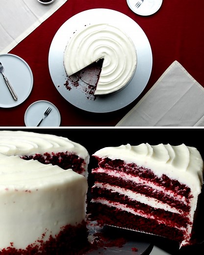444K views · 2.4K reactions | This delectable, scarlet-hued cake is a classic for a reason. Layers of smooth cream cheese icing and rich red velvet cake will impress even the pickiest of guests. Recipe: https://tasty.co/recipe/classic-red-velvet-cake | Tasty | Facebook