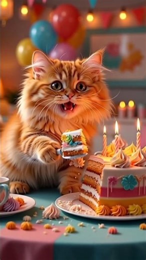 Laughing Birthday Cat Cuts Cake 🎂🐾 | Hyper-Realistic Cinematic Cat