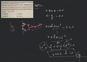 A fraunhoffer's single slit diffraction is observed in the foca... | Filo