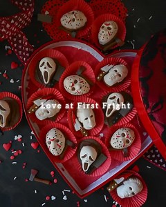 Chocolate covered strawberry 🍓 cake pops are a machete🔪 made in heaven! 🩸 🩸Killer Valentine recipe and @shapedicemolds details on ghoulatheart.com. 🔪❤️🩸 #valentinesday #valoween #ghoulatheart #cakepops #baking | Ghoul at Heart