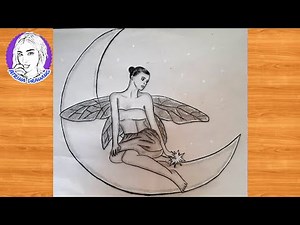fairy drawing easy // How to draw a fairy is sitting on the moon