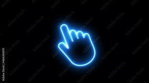 Neon Click hand cursor icon. Click the hand icon. Isolated vector finger pointer on white background. Website Hand clicking icon. Click here mouse pointer. For Websites, Social media and digital uses.