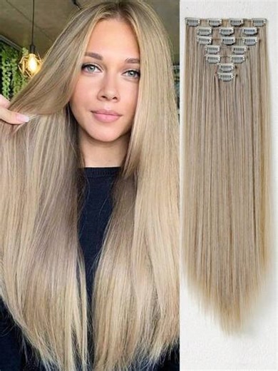 24 Inch 7pcs Clip-In Hair Extensions, Long Straight Synthetic Hair Extensions, Suitable For Women And Girls Daily Use | SHEIN