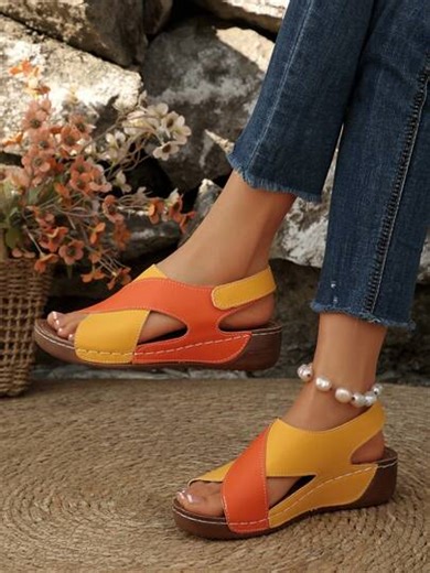 Women's Platform Sandals, Criss-Cross Hook And Loop Closure, Thick Sole Beach Shoes, Suitable For Beach, Office, Daily Wear | SHEIN