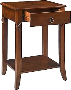 Small Side End Table with Drawer and Storage Shelf, Solid Wood Sofa Beside Table, Mid-Century Retro Telephone Table For Living Room,19.7"L x 15.7"W x 27.6"H, Easy Assembly, Cherry Brown GBJ-DR200
