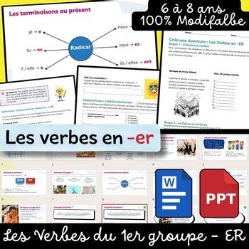French Verbs Worksheets ER Verbs | Verbes ER Français Conjugaison Primaire
