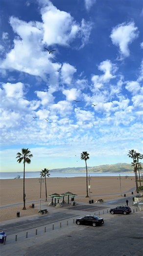 Soaring over the boardwalk ⛅️🪽🌴 #venicebeachboardwalk #cloudlover #californiadreaming #venicebeach #beachvibes