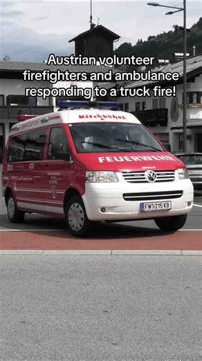 Austrian Volunteer Firefighters and Ambulance Responding to a Truck Fire