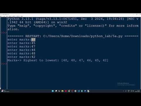 Python Program to Sort Marks Using Bubble Sort | VTU Question | 1BPLC105B | 5th Program