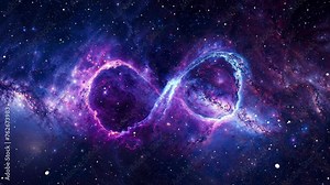 Infinity symbol in space formed by a nebula - zoom + starfield Stock Video