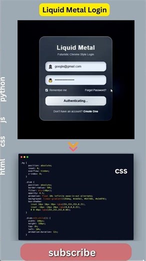 Premium Login UI with Glass + Liquid Metal Effect ✨🔥 #shorts #frontend #coding