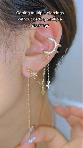 Stylish Threader Earrings: Moon and Star Set
