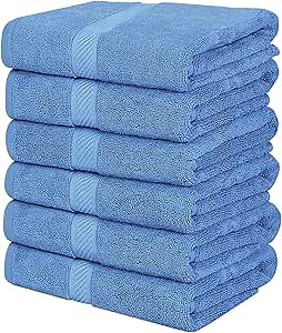 Utopia Towels 6 Pack Small Bath Towel Set, 22 by 44 Inches, 500 GSM 100% Ring Spun Cotton, Lightweight and Highly Absorbent Quick Drying Premium Towels for Hotel, Spa and Bathroom, Light Blue