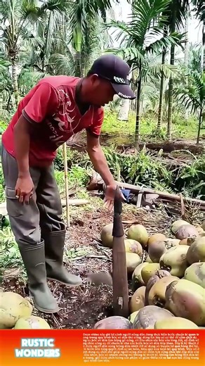 Mẹo nhỏ: Cắm dụng cụ bóc vỏ dừa vào đất trước khi làm