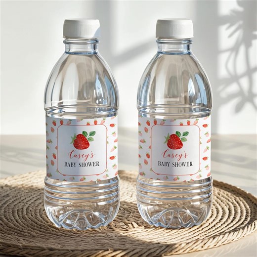 Strawberry Baby Shower Water Bottle Label Template, Editable in Canva (digital Download) - Etsy
