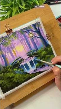 ✨Relaxing Watetfall Gouache Painting ❤️🌈🌼#creative #relaxing #gouachepainting #shorts