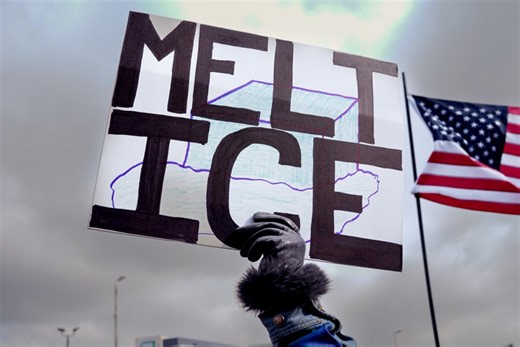 Crowd braves winter weather to protest ICE in downtown Huntsville