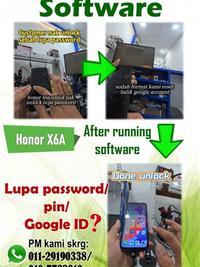 📱Honor X6A LUPA PASSWORD? 😱 Jangan risau, FON2FIX ada jalan! 🔓✨ . Hari ni ada customer datang bawa Honor X6A yang terkunci 🔒 ➡️ Sebab lupa Password (pin number) ➡️ Google ID pun tak ingat😅 . Nasib baik customer terus datang ke FON2FIX Kami terus unlock phone tu dalam masa 1 hari je ⚡ . ✅ Special Unlock Tool – boleh buka phone & tablet ✅ Proses cepat & selamat ✅ Tak perlu tunggu lama . 📢 Kalau phone anda pun terkunci sebab lupa password, jangan panik! Terus datang ke FON2FIX 👉 kami sedia b