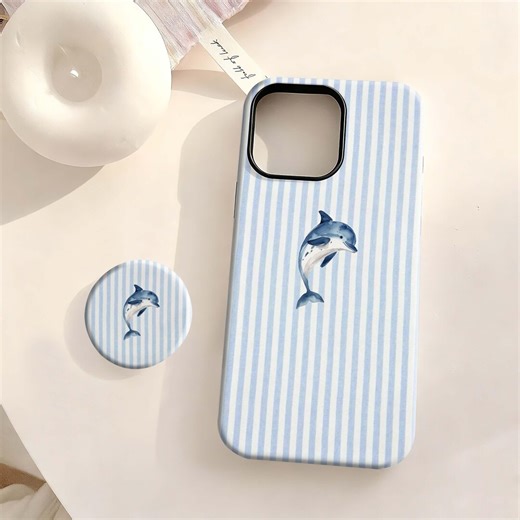Watercolor Dolphin & Light Blue Stripe Phone Case- Nautical Coastal iPhone 17 16 15 14 13 12 Plus Pro Max,samsung S25 S24 S23 S22 Plus Ultra - Etsy