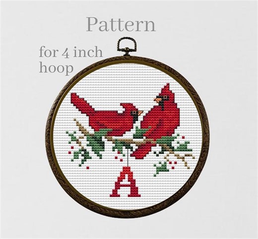 Cardinal Cross Stitch Pattern With Alphabet Chart for Christmas Monogram Ornament With Initial Letters - Etsy