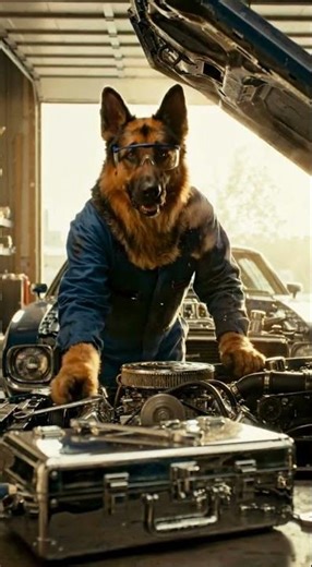 German Shepherd Mechanic Fixes Car Like a Pro! 🐶🔧