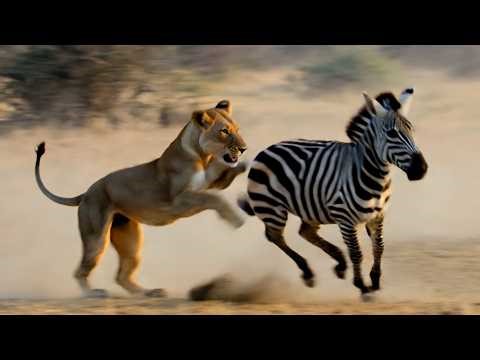 Lion Chasing Zebra in the Wild 😳🦁🦓