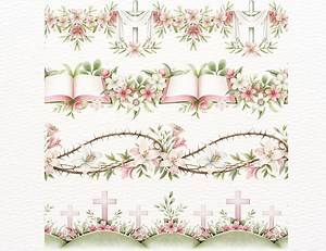 23 Religious Seamless Borders Clipart | Easter Christian Borders With Cross, Lilies, Bible PNG | Continuous Border for Printing & Design - Etsy
