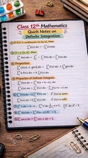 Definite Integration Class 12 Notes Important Formulas, Properties & Board Questions| Quick Revision