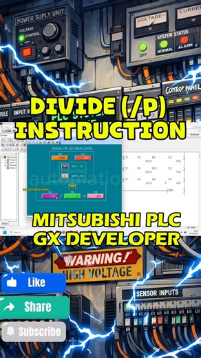 Divide Instruction tutorial Mitsubishi PLC GX Developer with HMI Simulation #shorts #automation #plc