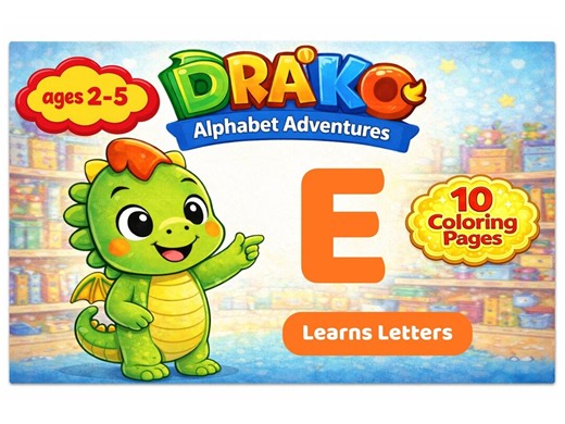 E is for Elephant Coloring Pages for Toddlers Ages 2–5 | Letter E Printable PDF | Preschool Alphabet Learning Activity Book