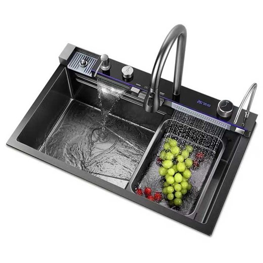 Hot Sale Durable Multi-function Kitchen Sink With Pull-Out Faucet Nano Single Bowl Anti-Scratch Handmade Kitchen Sink