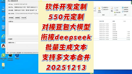 550元软件开发定制 豆包大模型衔接deepseek软件文本批量处理多行文本整合20251213