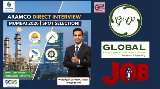 3K views · 69 reactions | ARAMCO GIS PROJECT JOBS 2026 | QC ENGINEERING VACANCIES | FACE-TO-FACE INTERVIEW MUMBAI SEND YOUR CV IMMEDIATELY: • WHATSAPP: +91 8147786555 • EMAIL: hr@ge-qs.com VENDOR OF ARAMCO: GLOBAL ESTABLISHMENT FOR QUALITY SERVICES ADDRESS: UNITED DEGREE COLLEGE, MG ROAD, MANSABDAR LAYOUT, GULBARGA - 585105. FOR NEWS, ISSUES, ADS COVERAGES, PROMO VIDEOS CALL GOHASH 9113542278 | gohash.in | Facebook