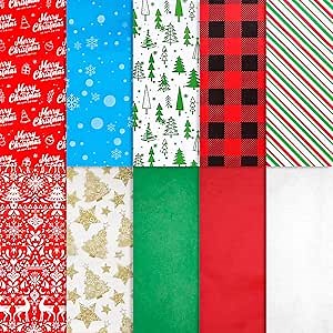 130 Sheets Christmas Tissue Paper- 20" x 20" Christmas Wrapping Paper Holiday Tissue Bulk Perfect for Gift Boxes, Xmas Gift Wrapping Bags, and Wine Bottles(10 Designs)