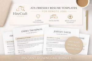 Remote Non-phone Resume Bundle | ATS Friendly Claims & Data Entry Resume | Back Office - Etsy Canada