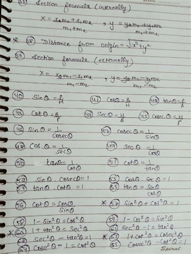formula sheet of class-10th (Maths)