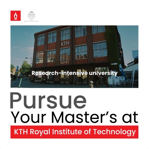 KTH Royal Institute of Technology (KTH) is Sweden's largest and one of the most prestigious technical universities, located in Stockholm. Established in 1827, KTH has a long history of excellence in education, research, and innovation. 𝐖𝐡𝐲 𝐩𝐮𝐫𝐬𝐮𝐞 𝐌𝐚𝐬𝐭𝐞𝐫’𝐬 𝐚𝐭 𝐊𝐓𝐇 𝐑𝐨𝐲𝐚𝐥 𝐈𝐧𝐬𝐭𝐢𝐭𝐮𝐭𝐞 𝐨𝐟 𝐓𝐞𝐜𝐡𝐧𝐨𝐥𝐨𝐠𝐲? • Europe’s leading Engineering university • Research-intensive university • Strong partnerships with industries • Offers various scholarships 𝐑𝐞𝐪𝐮𝐢𝐫𝐞𝐦�