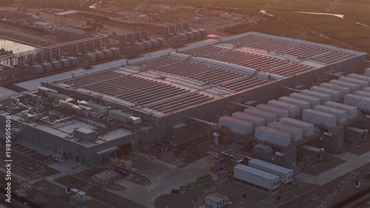 Vast hyperscale data center in the netherlands filmed from above. This facility houses servers for cloud computing and artificial intelligence