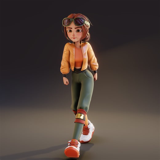 Rigged Stylized Paragliding Girl - Blender _ Walk Cycles Animation, Phong Ly